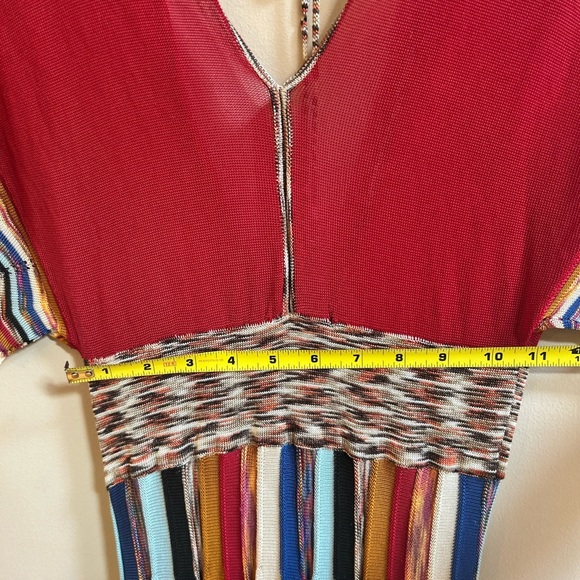 Ottod’Ame Italy Multicolored Knit Viscose V-Neck Tie Back Long Boho Dress - Picture 10 of 16